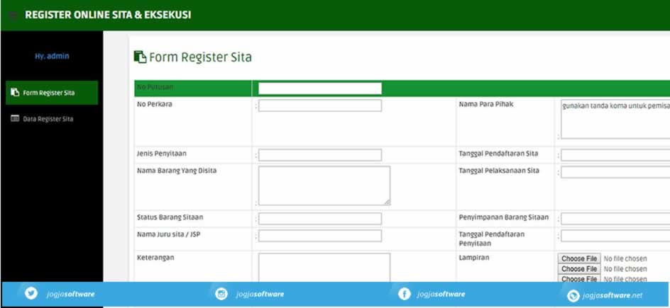 Input Sistem Informasi Register Sita & Eksekusi Pengadilan